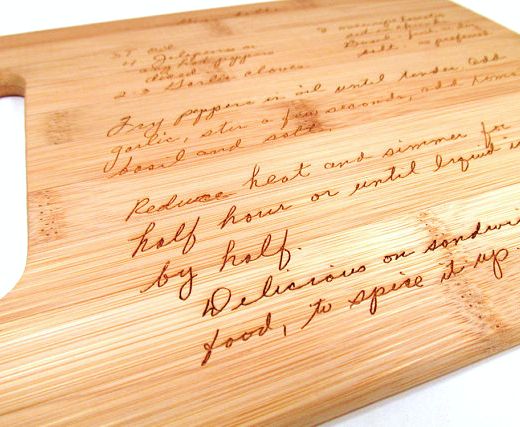 Bamboo cutting board with laser engraved recipe