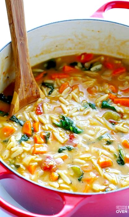 Chicken arugula orzo soup recipe