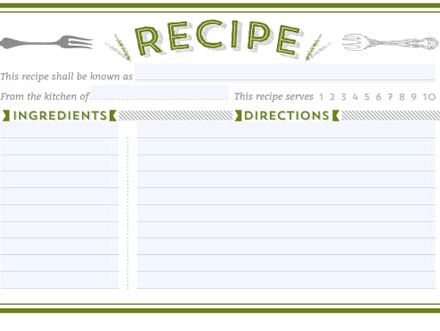 Printable recipe card template for word