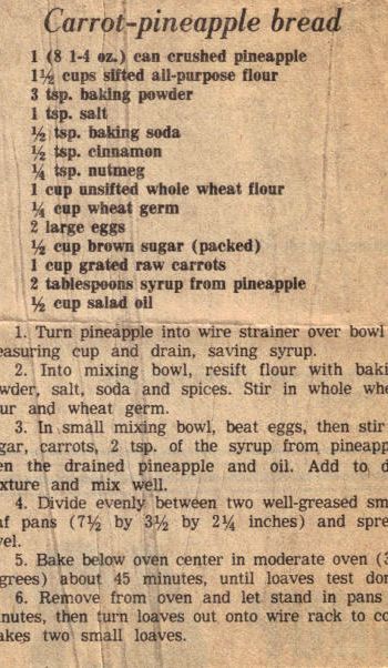 Recipe for carrot pineapple bread