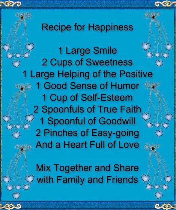 Recipe for happiness ingredients cups Recipe for happiness ingredients cups