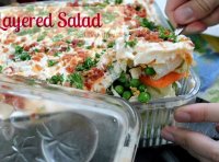 Layered lettuce salad with peas recipe