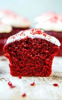 Recipe for red velvet cake made in a loaf pan