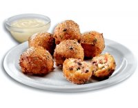 Red white and blue pancake puppies recipe