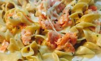 Salmon alfredo over pasta recipe