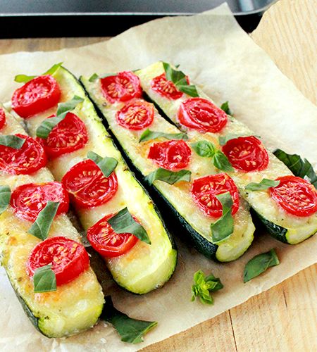 Zucchini boats recipe with tomato and basil